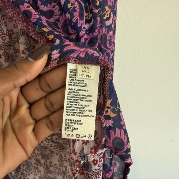 Free People Dani Blouse Size Small Purple Brown Floral Button Up Loose Sheer - Picture 5 of 7